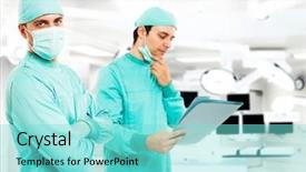  Presentation with operating room - Cool new theme with veterinary cardiac - portrait of two surgeons backdrop and a seafoam green colored foreground