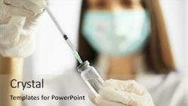  Presentation with medical robot hand and doctor - Slide deck having veterinary pharmacy - ampule and syringe in hands background and a soft green colored foreground