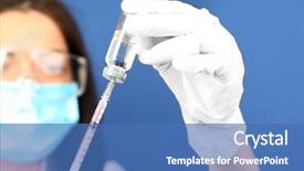  Presentation with syringe - Amazing PPT theme having veterinary pharmacy - ampule and syringe in hands backdrop and a teal colored foreground