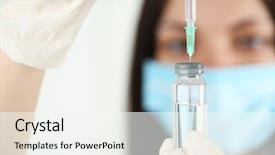  Presentation with syringe - PPT theme featuring veterinary pharmacy - ampule and syringe in hands background and a white colored foreground