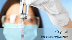  Presentation with syringe - Slide deck with veterinary pharmacy - ampule and syringe in hands background and a light blue colored foreground