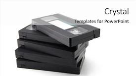  Presentation with cassette - Beautiful slide set featuring vhs video cassette tapes stacked backdrop and a white colored foreground