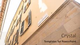  Presentation with street - Colorful PPT theme enhanced with via-borgospesso-street-sign backdrop and a coral colored foreground