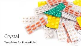  Presentation with packs - Presentation theme with viagra - packs of medical pills background and a  colored foreground