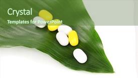  Presentation with green and white - Slide deck enhanced with viagra - tablets on green leaf isolated background and a  colored foreground