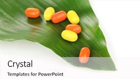  Presentation with white and green generic - Presentation having viagra - tablets on green leaf isolated background and a  colored foreground