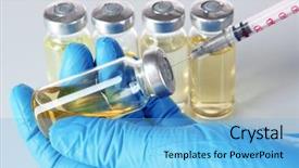  Presentation with medical splint broken bone hand - Colorful presentation theme enhanced with vials - medical bottles and syringe backdrop and a light blue colored foreground