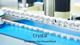  Presentation with pharmaceutical industry production line machine - PPT theme with vials - pharmaceutical industry production line machine background and a light blue colored foreground
