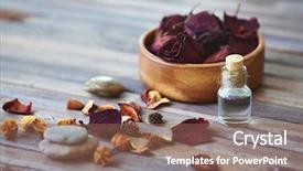  Presentation with essence - Beautiful PPT theme featuring vials - rose petals and vial backdrop and a violet colored foreground