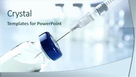  Presentation with vaccine - Slide set enhanced with vials - vaccine in vial with syringe background and a sky blue colored foreground