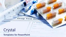  Presentation with medications - Theme with vials and medications pills drug background and a sky blue colored foreground