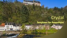  Presentation with luxembourg - Presentation design featuring vianden castle in luxembourg - architecture background background and a tawny brown colored foreground