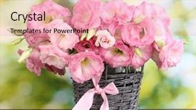  Presentation with flowers vase - Presentation theme enhanced with vibrant pink roses - bouquet of eustoma flowers background and a  colored foreground