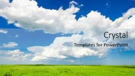  Presentation with vibrant blue - Audience pleasing slide deck consisting of vibrant shot of a green meadow under a blue sky backdrop and a light blue colored foreground