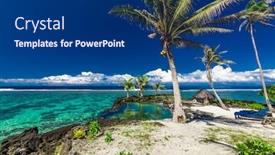  Presentation with palm beach - Colorful slide set enhanced with vibrant-tropical-beach-with-palm backdrop and a ocean colored foreground