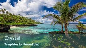  Presentation with samoa - Cool new PPT theme with vibrant-tropical-beach-with-palm backdrop and a ocean colored foreground