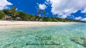  Presentation with palm beach - Slide deck consisting of vibrant-tropical-beach-with-palm background and a seafoam green colored foreground