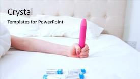 Presentation with female - PPT theme with vibration - female holding a vibrator dildo background and a sky blue colored foreground