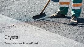  Presentation with asphalt - Presentation theme enhanced with vibration - men working on new street background and a light gray colored foreground