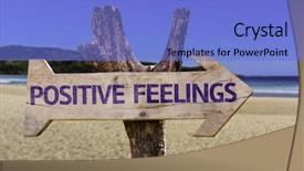  Presentation with vibration - Beautiful PPT theme featuring vibration - positive feelings wooden sign backdrop and a light blue colored foreground