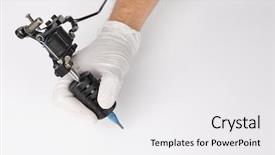  Presentation with vibration - Audience pleasing slide set consisting of mechanical vibration - tattoo machine in male's hand backdrop and a white colored foreground