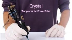  Presentation with mechanical - Beautiful PPT layouts featuring mechanical vibration - tattoo machine in male's hand backdrop and a  colored foreground