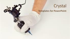  Presentation with mechanical - Amazing slide deck having mechanical vibration - tattoo machine in male's hand backdrop and a  colored foreground