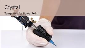  Presentation with mechanical - PPT layouts featuring mechanical vibration - tattoo machine in male's hand background and a  colored foreground