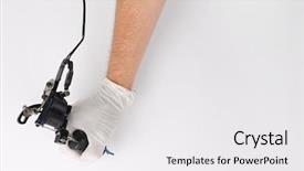  Presentation with tattoo - Colorful slide deck enhanced with mechanical vibration - tattoo machine in male's hand backdrop and a white colored foreground