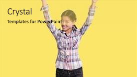  Presentation with winning - Colorful PPT layouts enhanced with vibration - winning concept asian girl shows backdrop and a yellow colored foreground