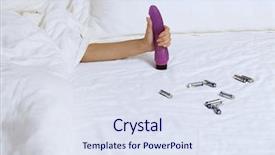  Presentation with bed - Amazing theme having vibration - woman's hand holding dildo backdrop and a sky blue colored foreground