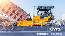  Presentation with vibration - Audience pleasing slide deck consisting of vibration - workers making asphalt with shovels backdrop and a ocean colored foreground