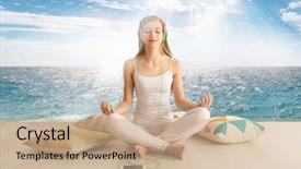  Presentation with lotus - Beautiful slide deck featuring vibration - young woman meditating in lotus backdrop and a coral colored foreground