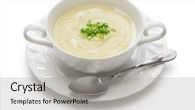  Presentation with soup - Colorful presentation theme enhanced with leek - vichyssoise cold potato soup american backdrop and a light gray colored foreground