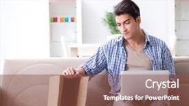  Presentation with empty cross - Theme consisting of victim services - man receiving empty parcel background and a  colored foreground