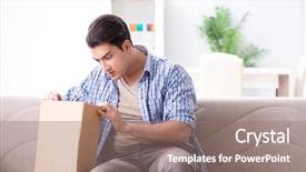  Presentation with empty - Audience pleasing PPT theme consisting of victim services - man receiving empty parcel backdrop and a  colored foreground