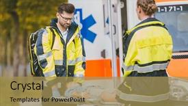  Presentation with car accident - Slide set enhanced with victim services - medics putting injured boy background and a yellow colored foreground