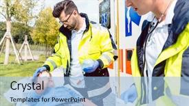  Presentation with emergency services - Cool new theme with victim services - paramedic and emergency doctor caring backdrop and a light blue colored foreground