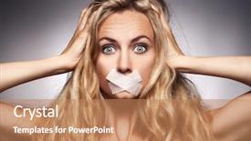  Presentation with violence woman - Beautiful slide deck featuring victim witness - woman with mouth sealed plaster backdrop and a coral colored foreground