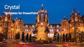 Presentation with tradititons of india - Slide deck with victoria terminus in mumbai india background and a ocean colored foreground