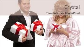  Presentation with victorian - Audience pleasing theme consisting of upset couple not talking to each other after fight on white background backdrop and a lemonade colored foreground