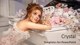  Presentation with masquerade ball - PPT layouts with victorian era - luxury model in vintage style background and a soft green colored foreground