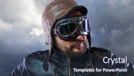  Presentation with storm clouds - Colorful PPT layouts enhanced with victorian era - old plane pilot on background backdrop and a  colored foreground