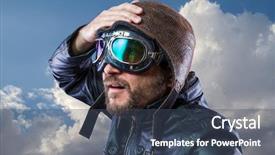  Presentation with storm clouds - Theme enhanced with victorian era - old plane pilot on background background and a ocean colored foreground