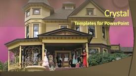  Presentation with victorian - Audience pleasing presentation design consisting of victorian house decorated for halloween backdrop and a tawny brown colored foreground