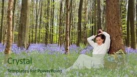  Presentation with victorian - Cool new PPT theme with victorian woman in white dress in a springtime bluebells forest backdrop and a seafoam green colored foreground