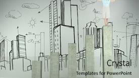  Presentation with growth chart - Beautiful slide deck featuring victorious stylish businesswoman posing against bar chart depicting growth backdrop and a light gray colored foreground