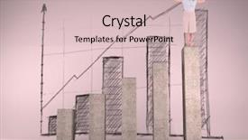  Presentation with growth chart - Cool new slides with victorious stylish businesswoman posing on bar chart depicting growth backdrop and a soft green colored foreground