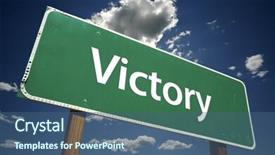  Presentation with victory - Theme consisting of victory road sign with dramatic clouds and sky background and a ocean colored foreground
