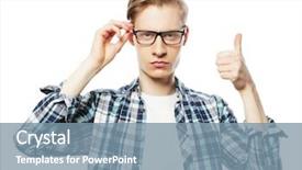  Presentation with glasses - Slides featuring victory sign - man in glasses showing thumb background and a  colored foreground